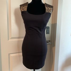 Black Guess Dress with Gold Sequin Straps